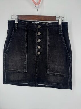 Rubberband Stretch Button Fly Pocket Charcoal Denim Fall Mini Skirt Size 30